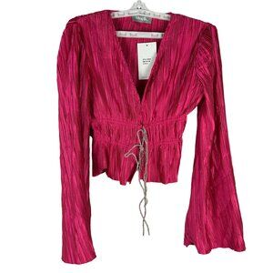 Blue b Collection Hot Pink Pleated Long Sleeve Blouse Size M Polyester Spandex